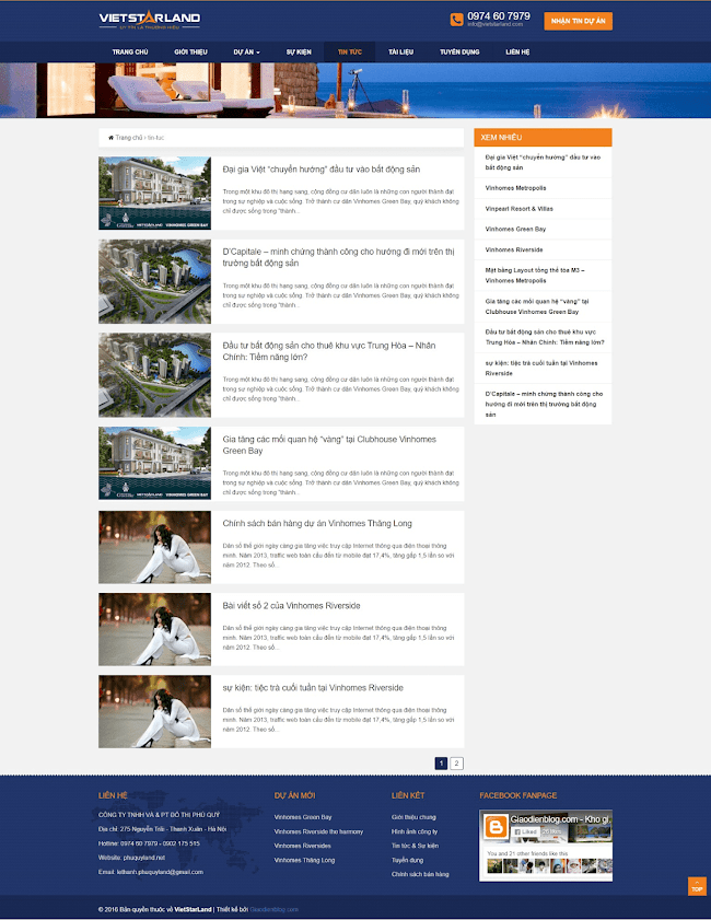 Template blogspot bất động sản Vietstarland